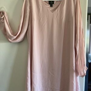 Open long sleeve blush pink mini dress.
